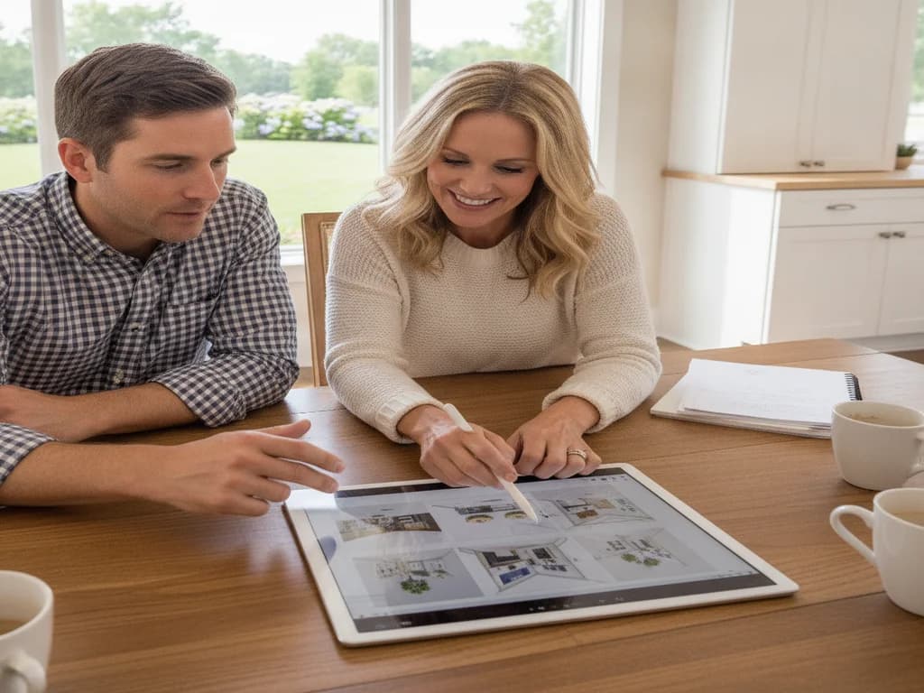 Homeowner reviewing remodel plans with a Southwest Washington contractor in her kitchen